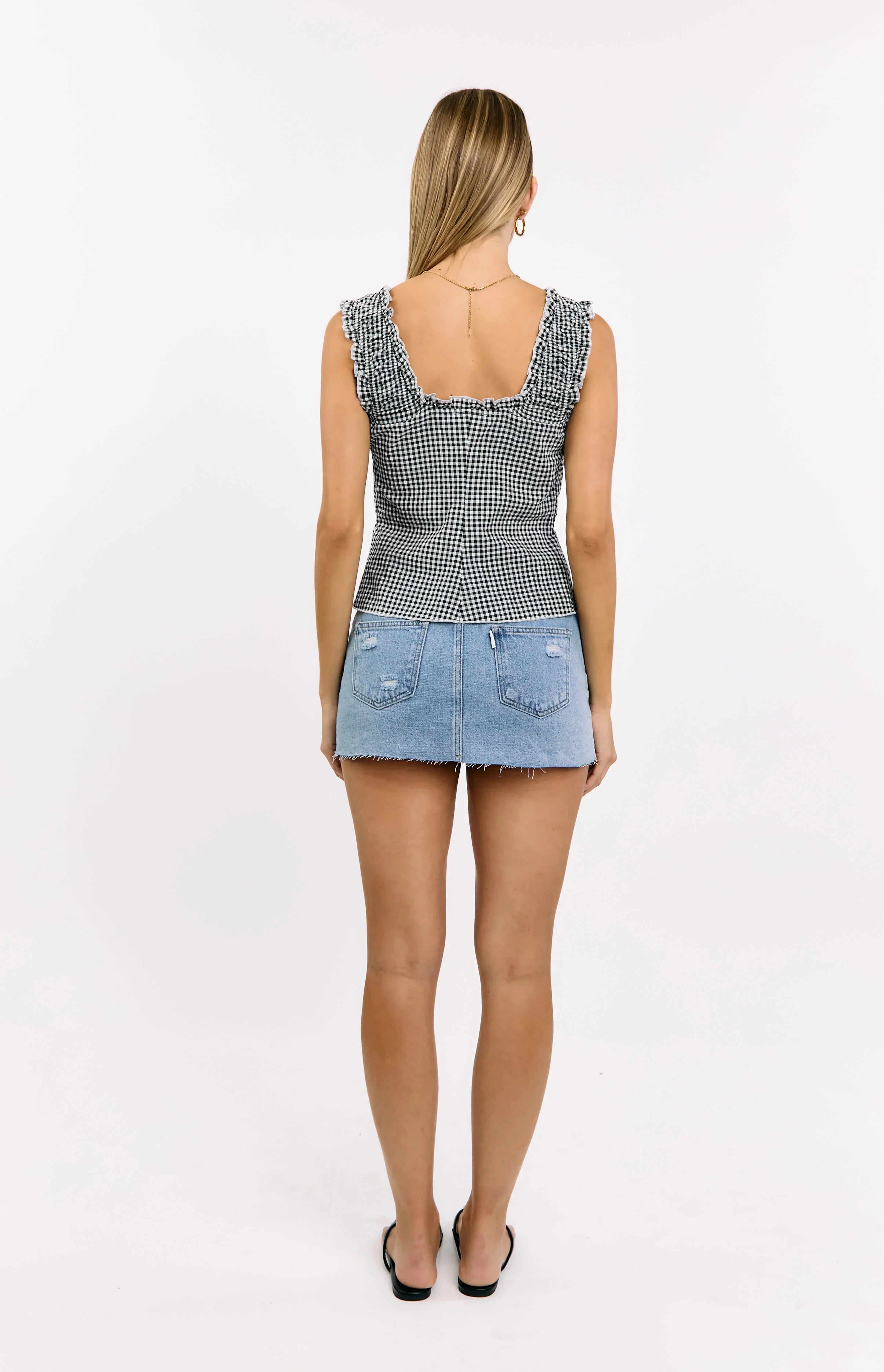 Neevie Black Gingham Tie Top