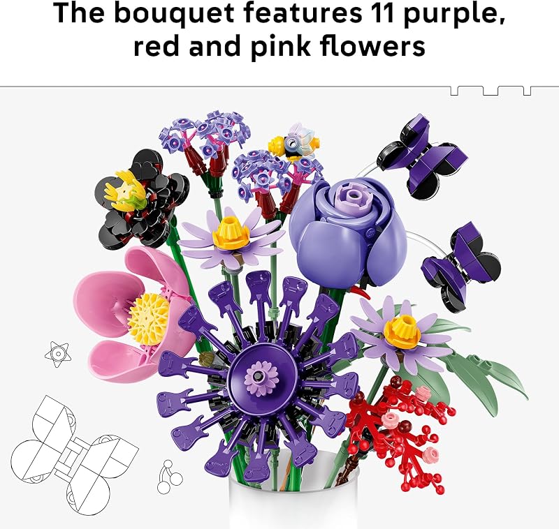 LEGO Botanicals Olivia Rodrigos Flower Bouquet 11507 Building Toys for Girls Boys Ages 9 Bedroom Decor for Fans Artificial Flowers 400 pieces Gift for Birthdays