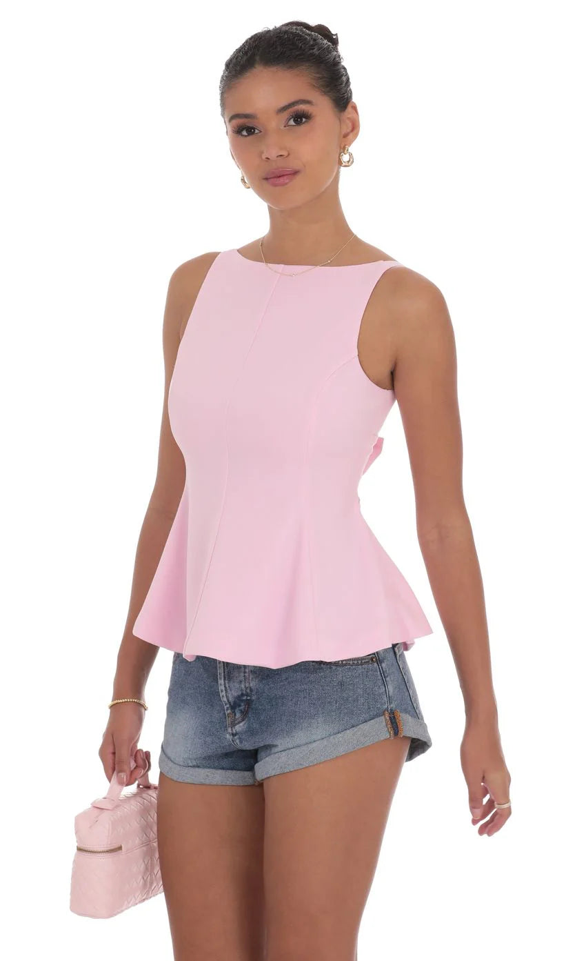 High Neck Back Bow Top in Pink