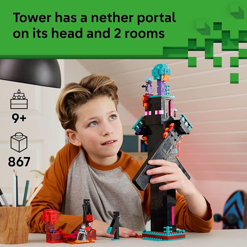 LEGO Minecraft The Enderman Tower Building Toy for Boys Girls Video Game Building Set for Kids Ages 9 2 Toys in 1 for Player Vs Player Pretend Play Gift Idea for Gamers 21279