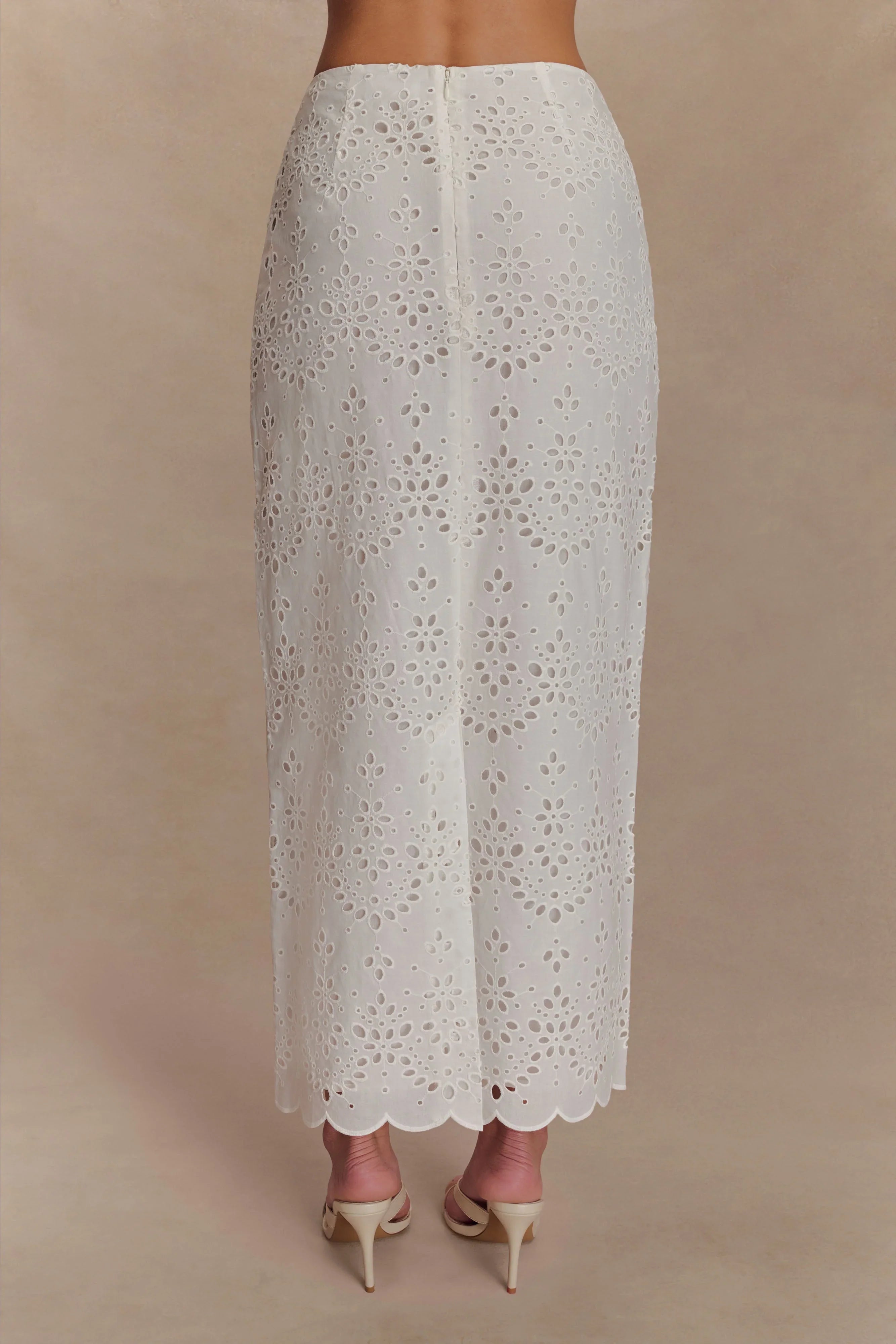 Kensley Broderie Midi Skirt White