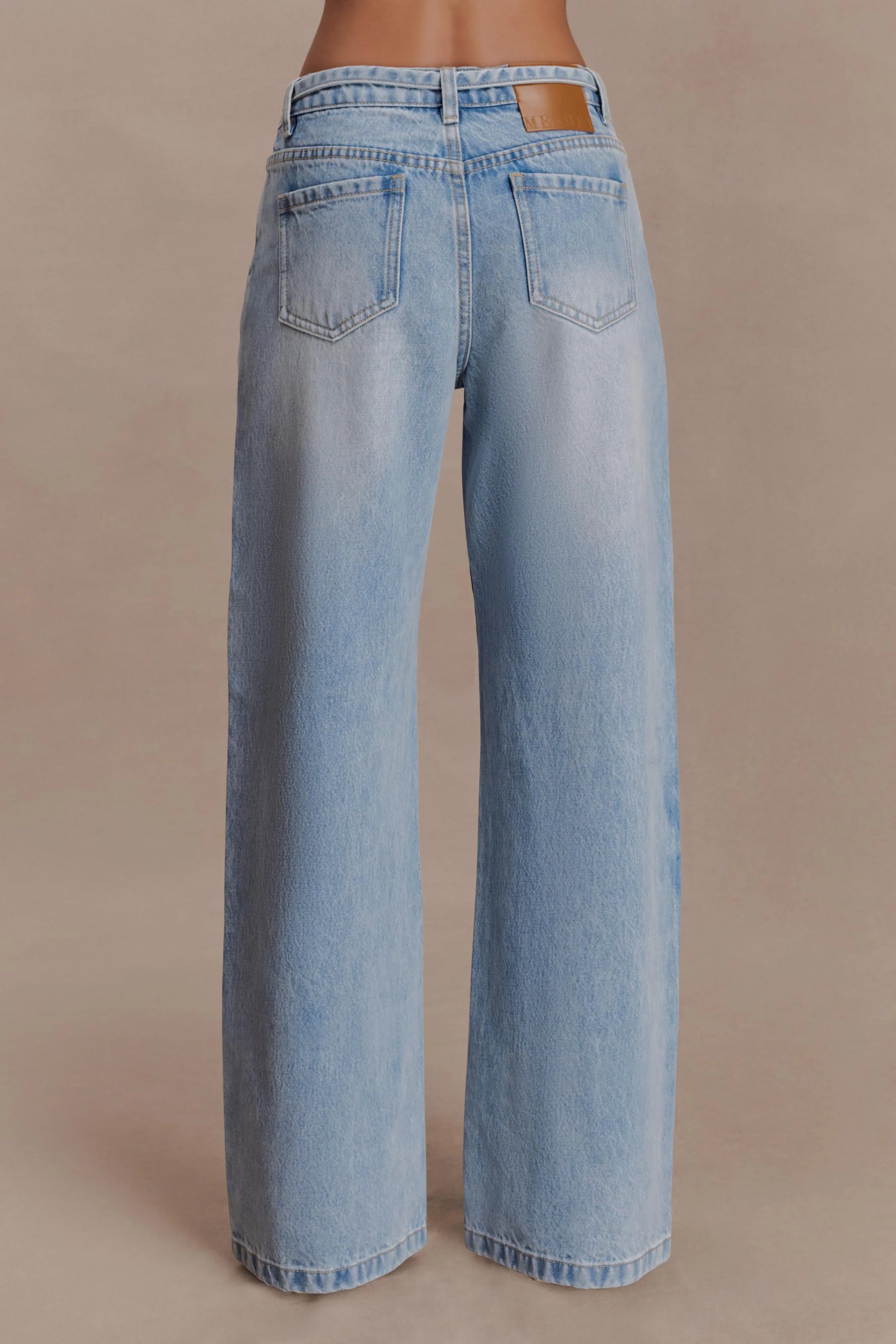 Perrie Mid Rise Straight Leg Tie Jeans Washed Light Blue