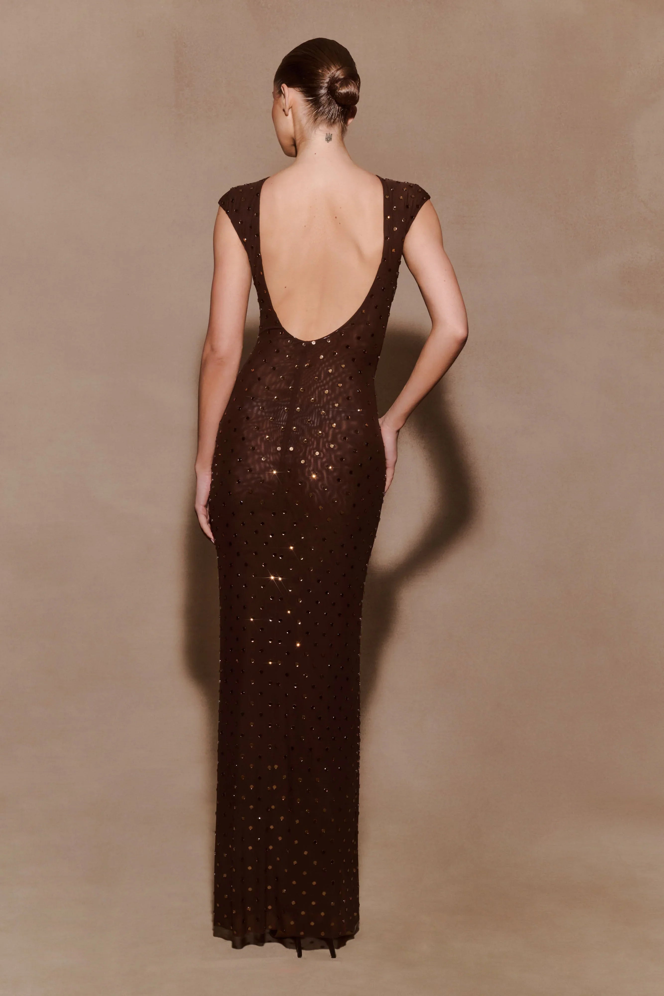 Samara Sleeveless Diamante Maxi Dress Chocolate