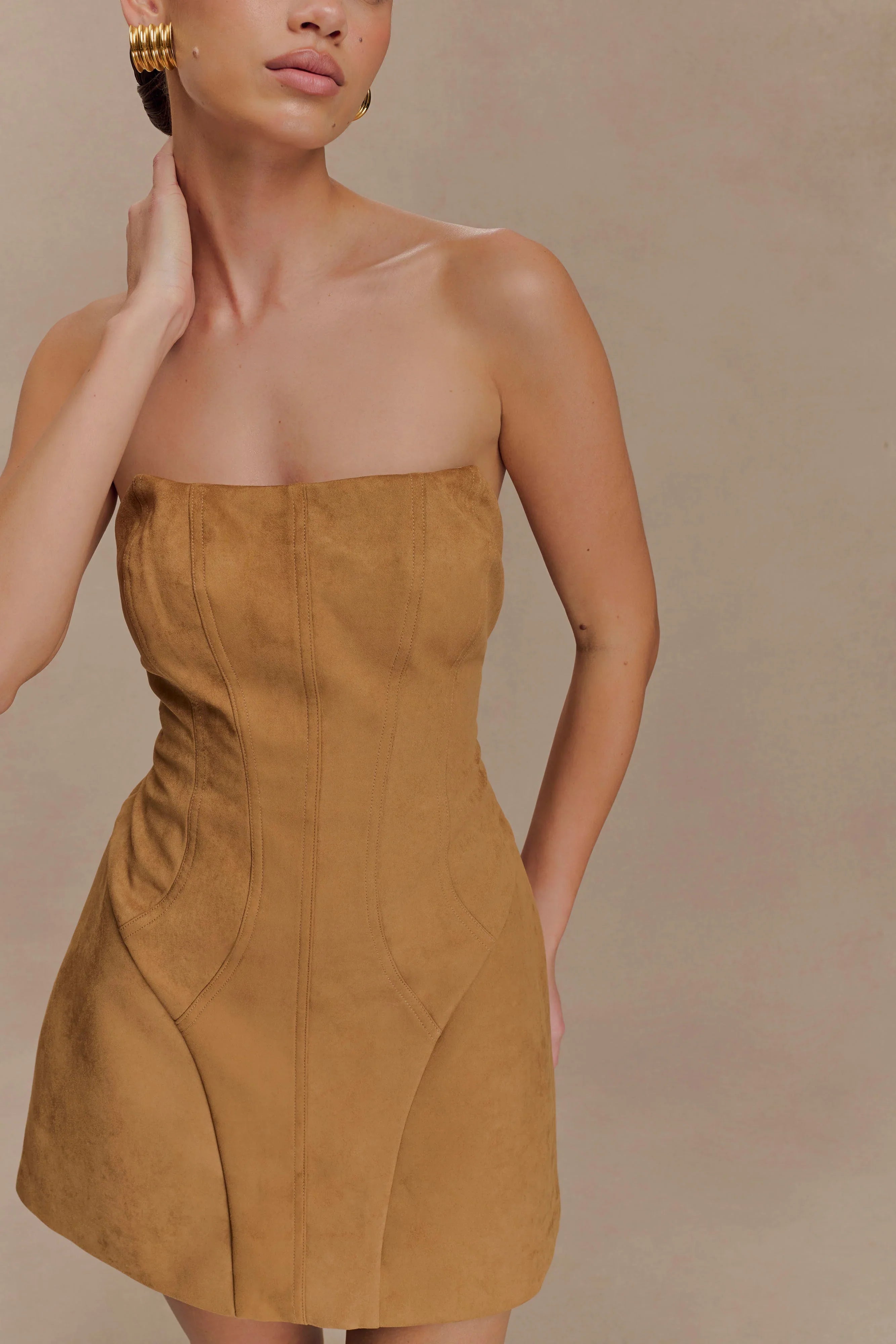 Andy Faux Suede Mini Dress Camel