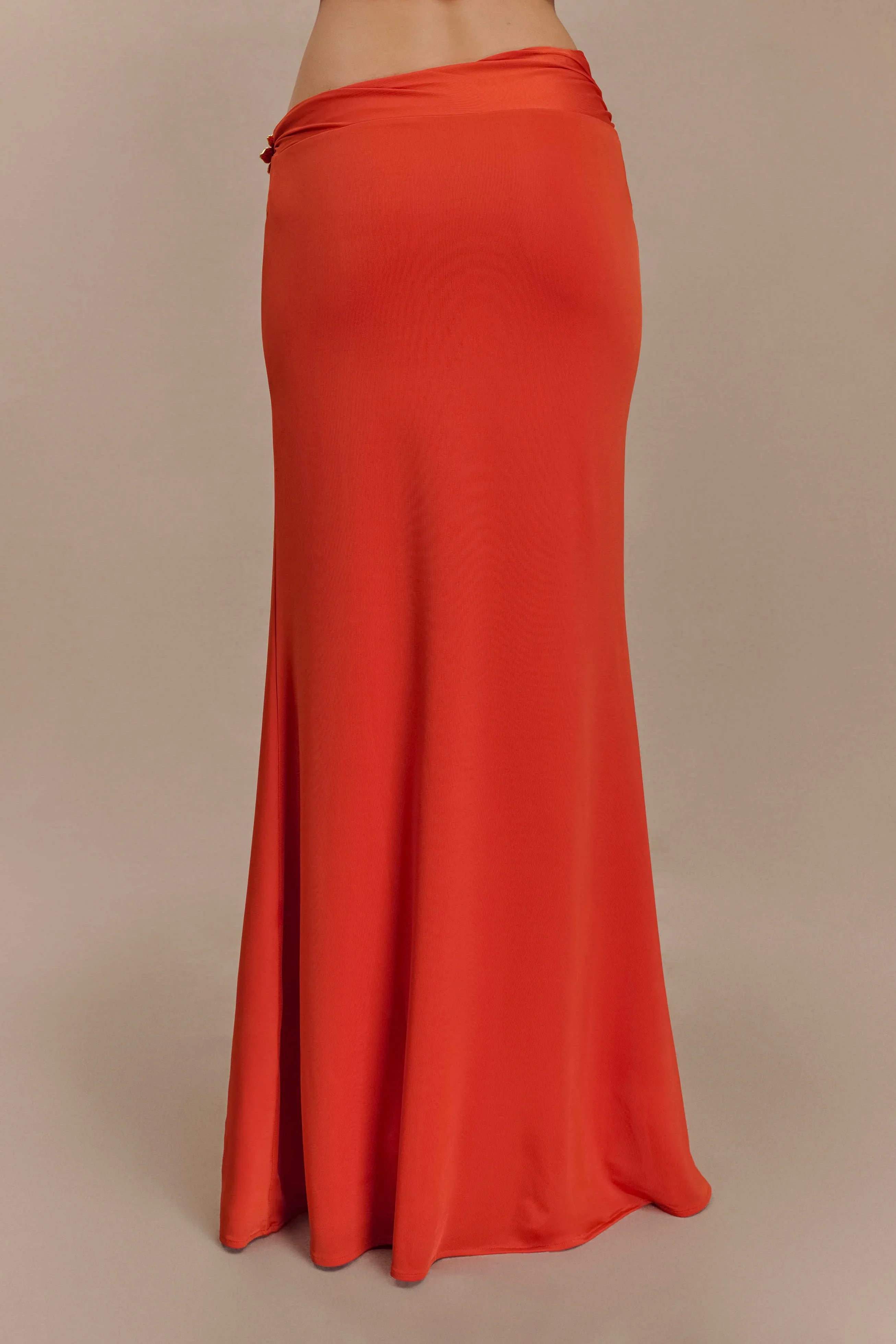 Ainsley Asymmetrical Maxi Skirt With Floral Hardware Burnt Orange