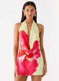 Varindra Cowl Mini Dress Yellow Floral Spritz
