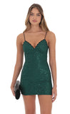 Sequin Lace Trim Dress in Green