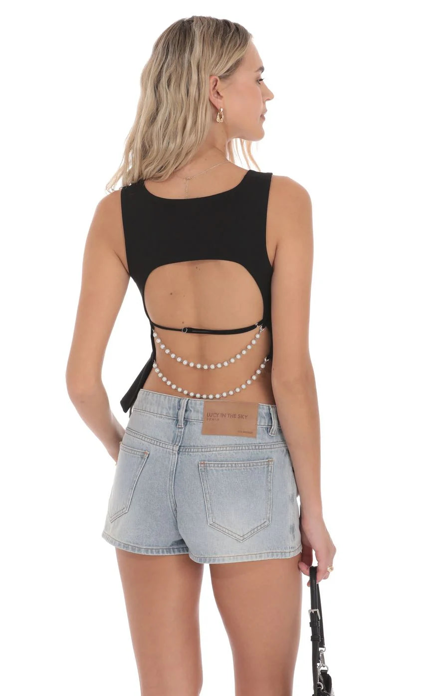 Pearl Open back Top in Black