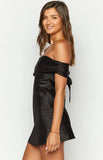 Primrose Black Satin Off the Shoulder Mini Dress