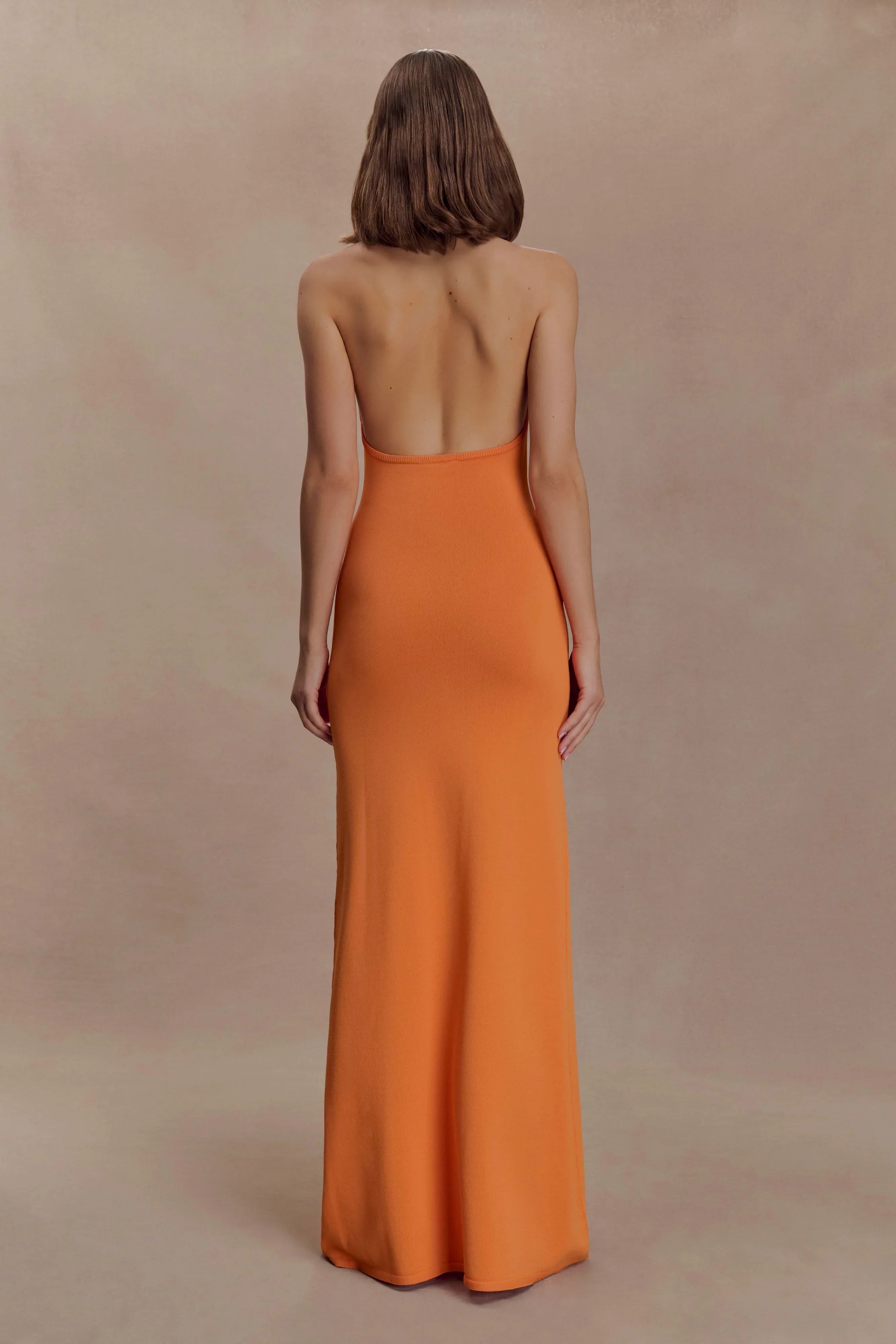 Elma Halter Knit Maxi Dress Orange