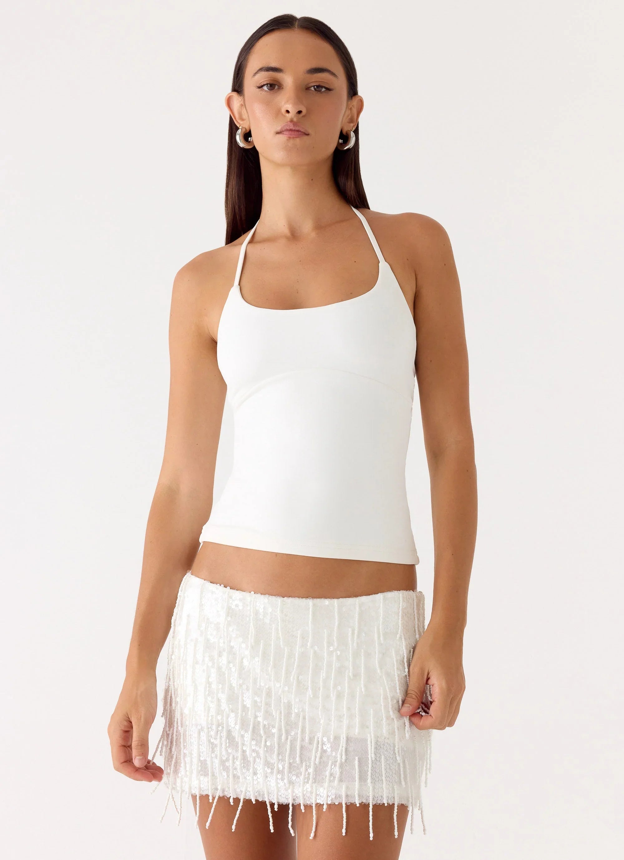 Siren Beaded Sequin Mini Skort White