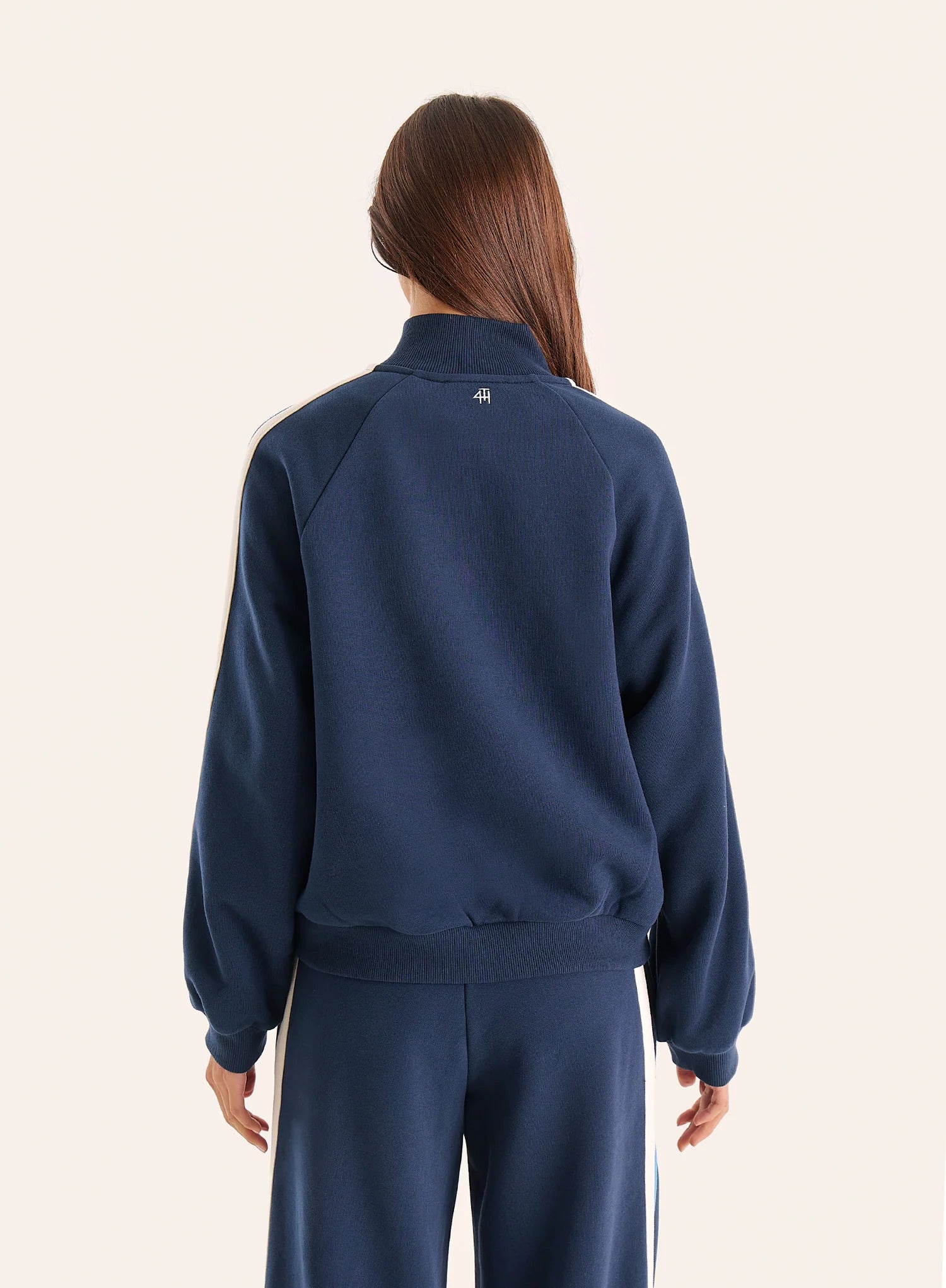 Navy Side Stripe Double Zip Funnel Neck Track Jacket