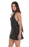 Leopard Jacquard Scarf Halter Dress in Black