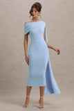 Niamh Powder Blue Asymmetric Midi Dress With Drape