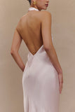 Esther Iridescent Satin Cowl Maxi Dress Pale Pink