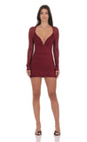 Mesh Long Sleeve Bodycon Dress in Burgundy