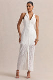 Tover White Broderie Plunge Neck Maxi Dress