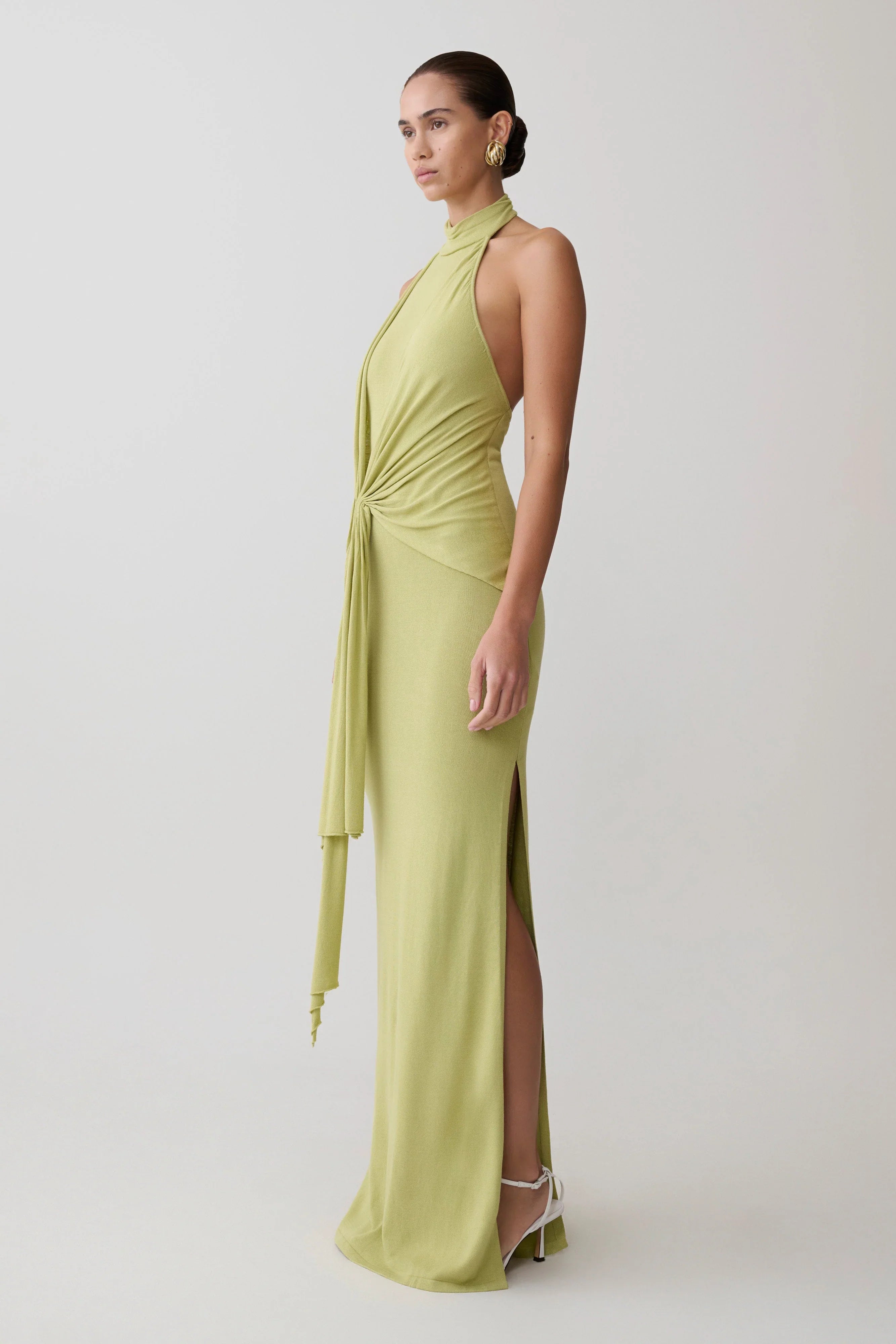 Cindylou Halter Knit Maxi Dress Light Olive