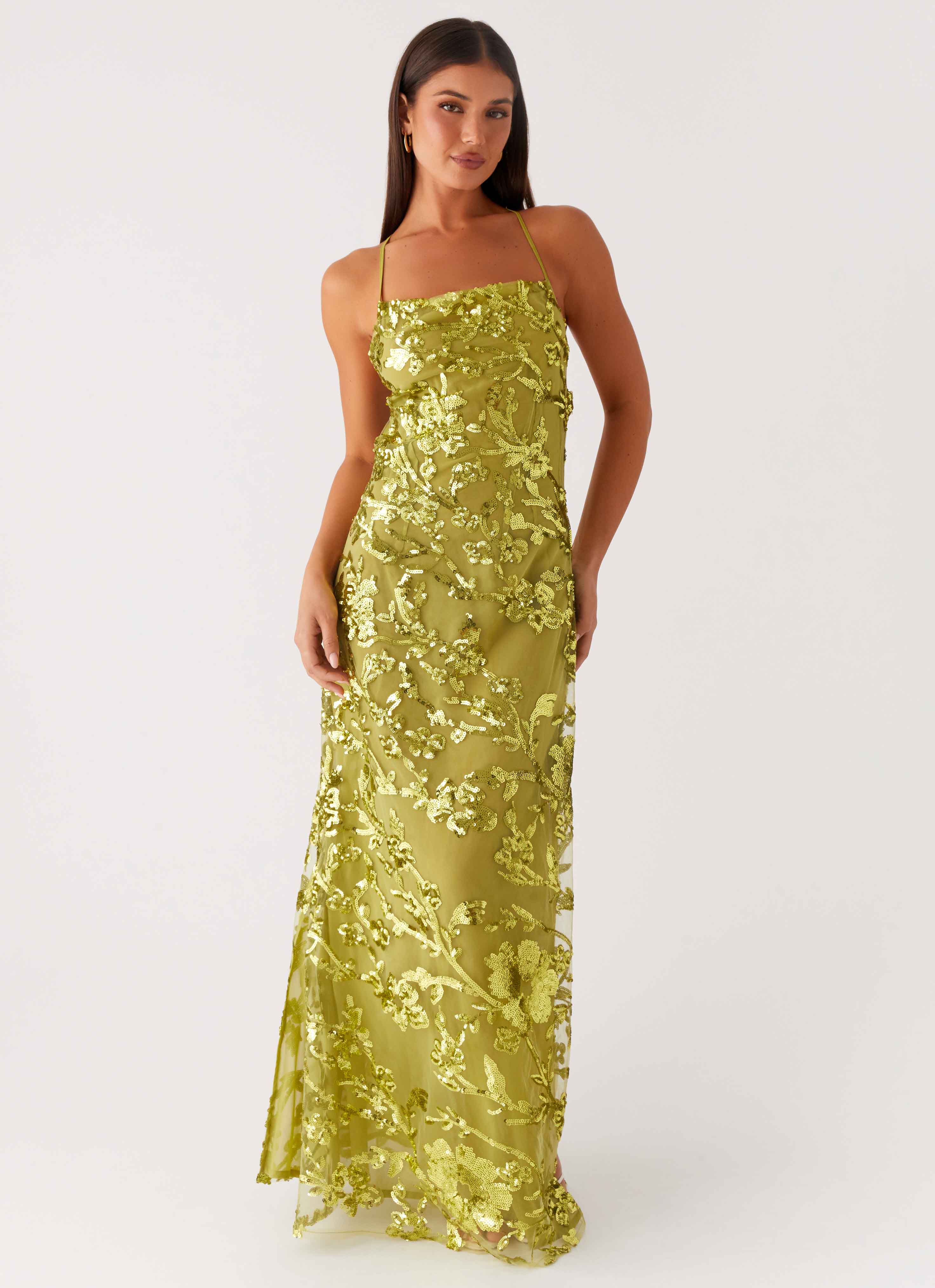 Havana Sequin Maxi Dress Lime