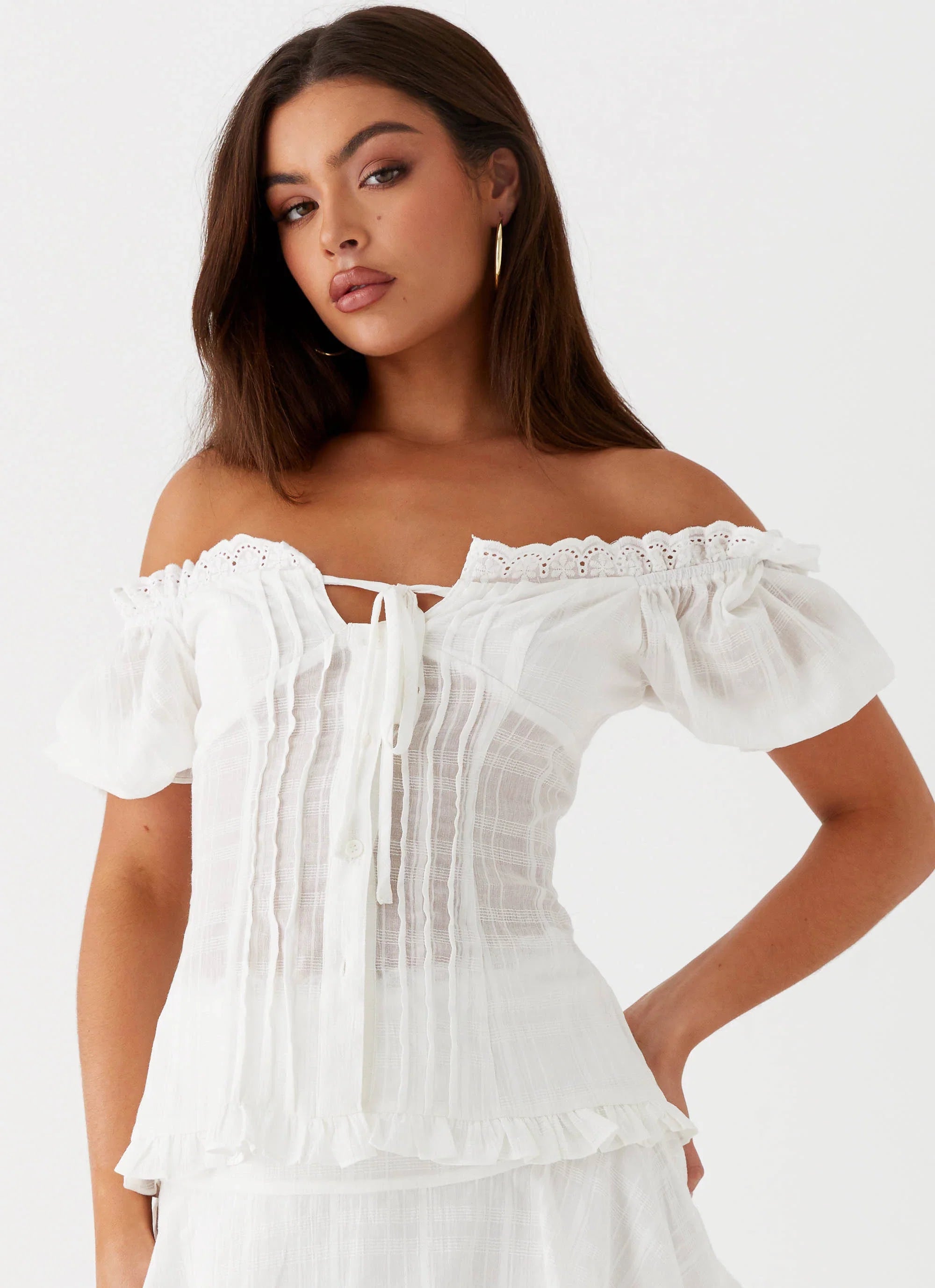 Hundred Percent Puff Sleeve Top White