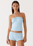 Bonita Button Mini Shorts Pale Blue