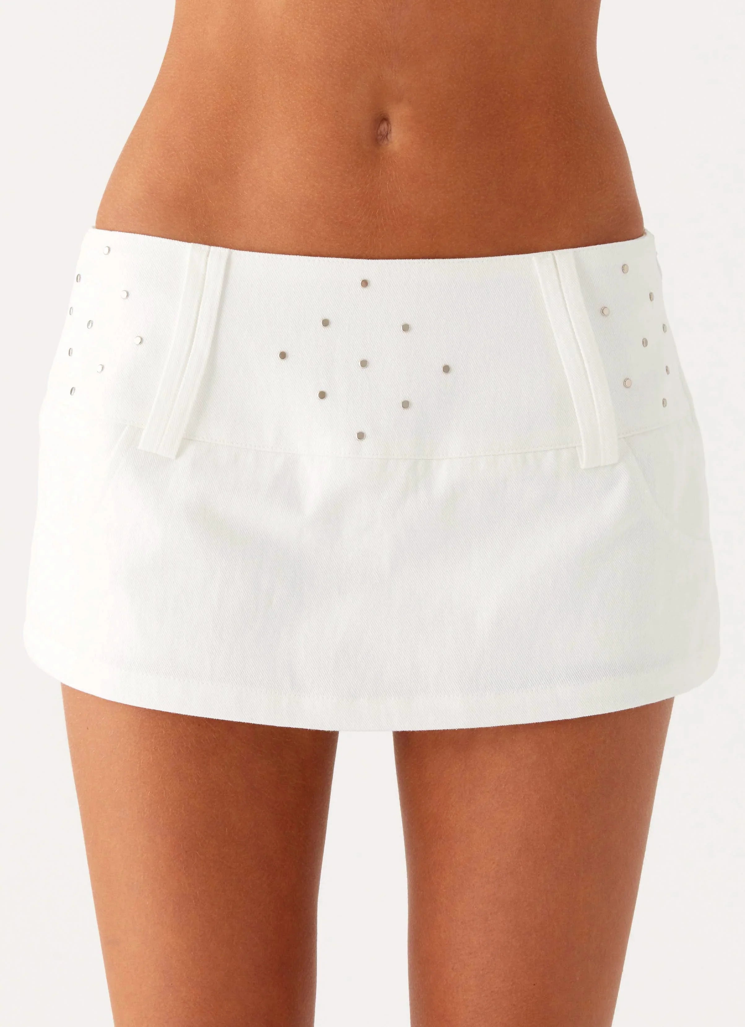 Hot Shot Studded Denim Mini Skort White