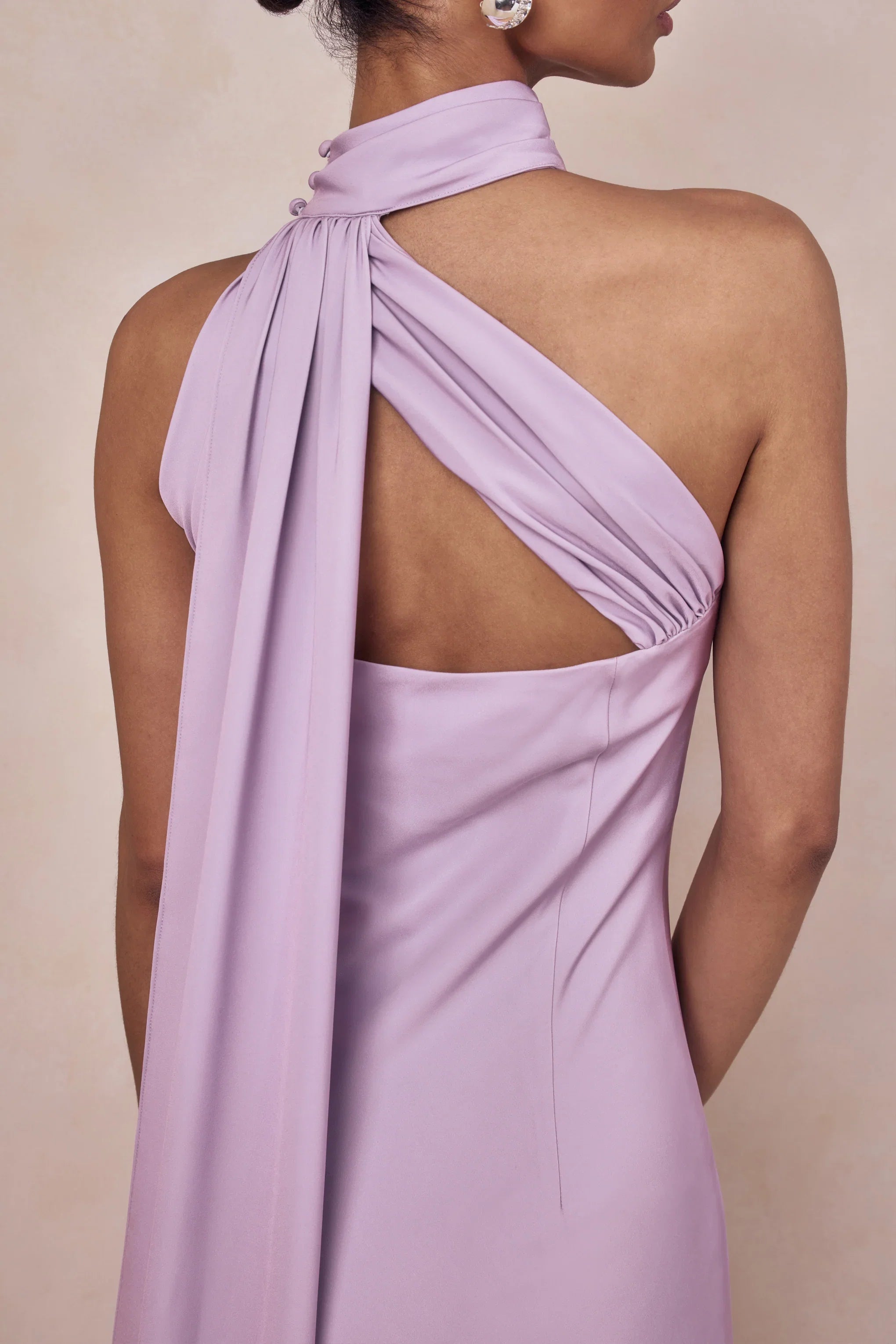 Cara Lilac Matte Satin High Neck Maxi Dress