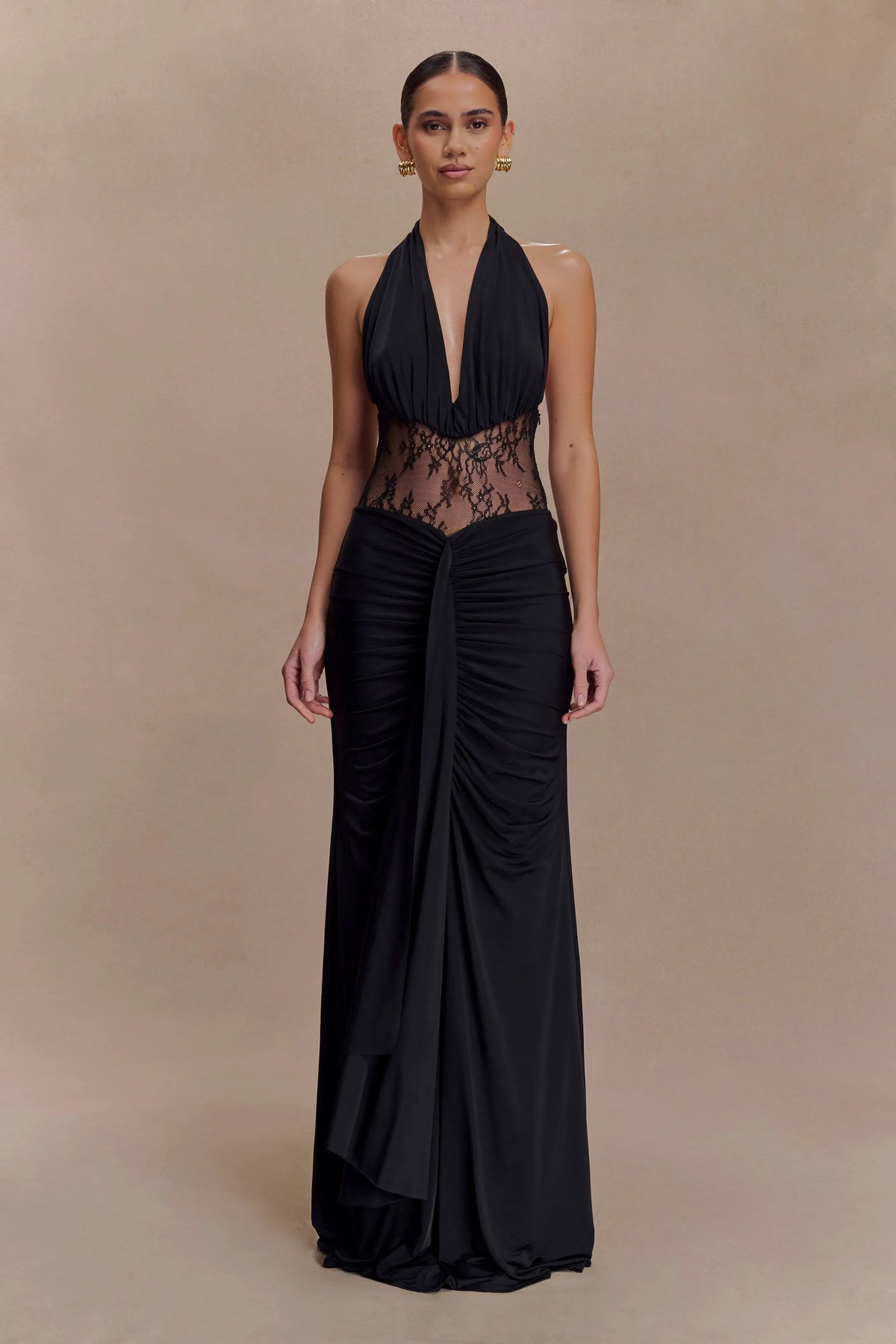 Bonnie Slinky And Lace Maxi Dress Black