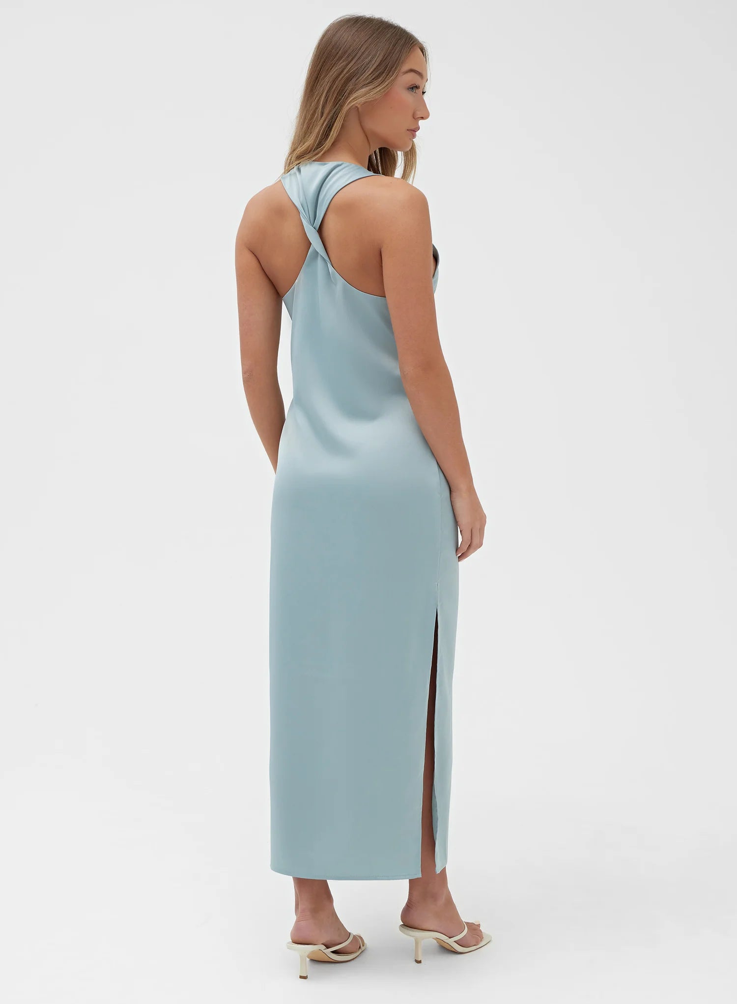 Mint Twist Back Satin Maxi Dress