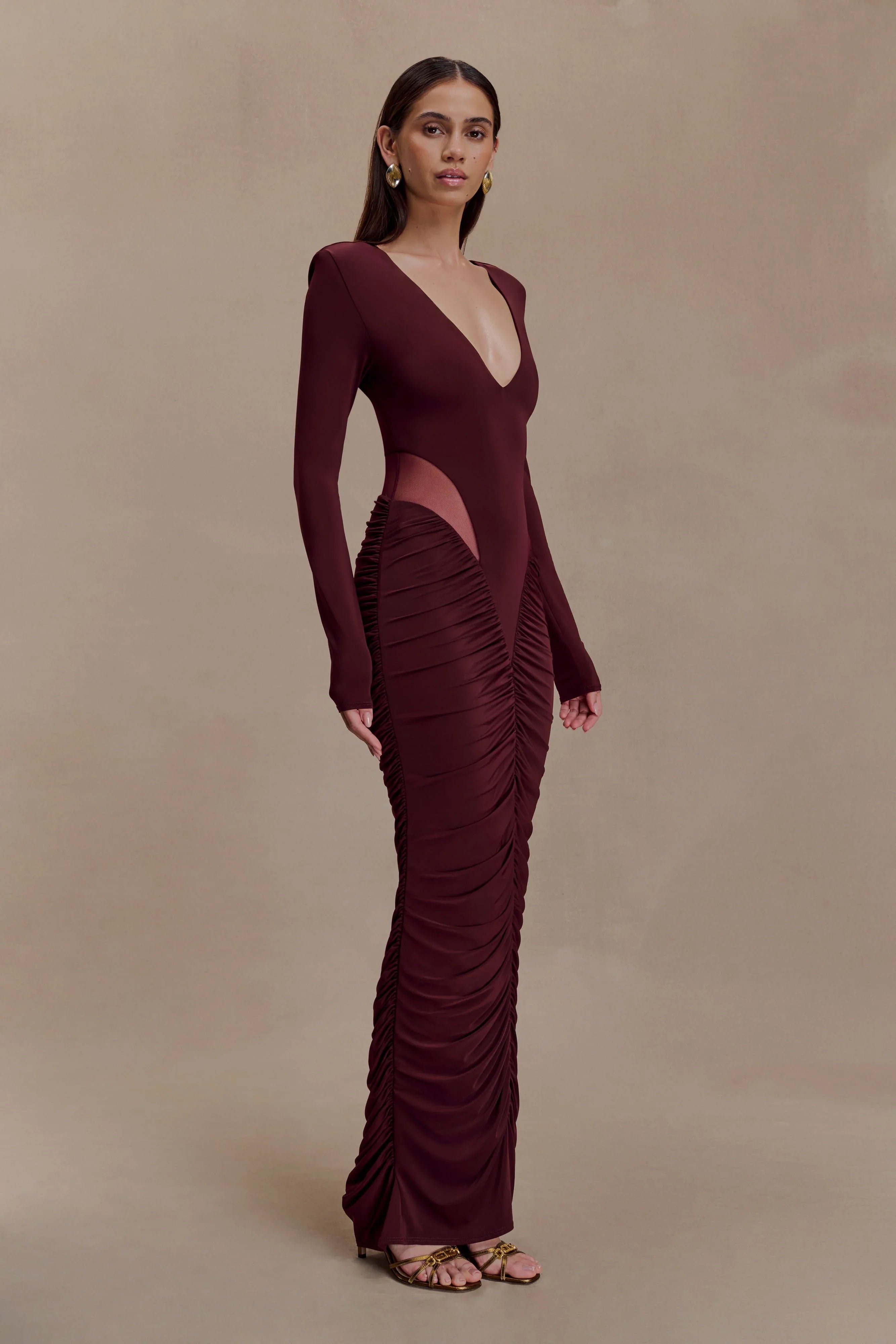 Louanne Slinky Long Sleeve Maxi Dress Burgundy