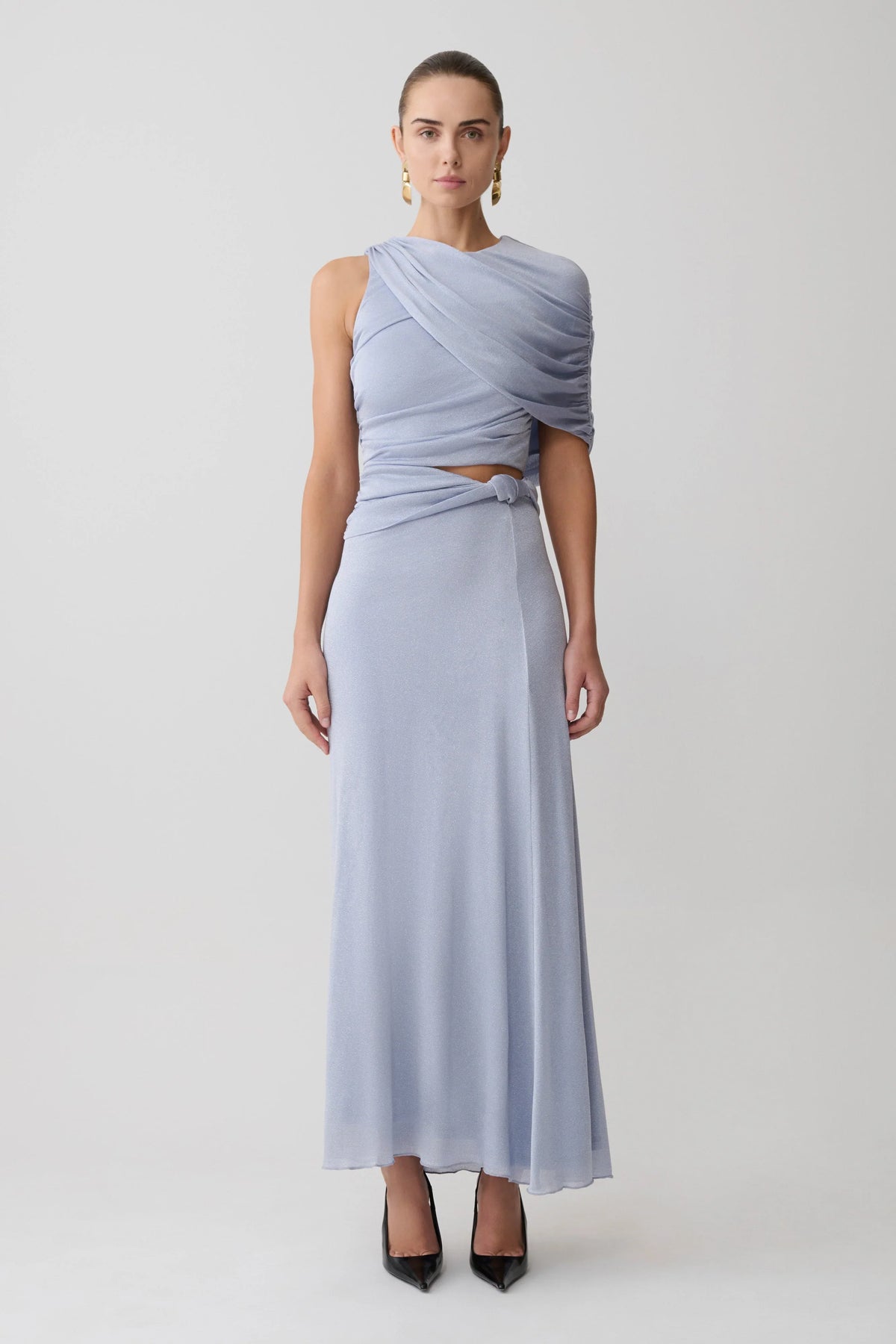 Adrienne Lurex Knot Maxi Skirt Pastel Blue