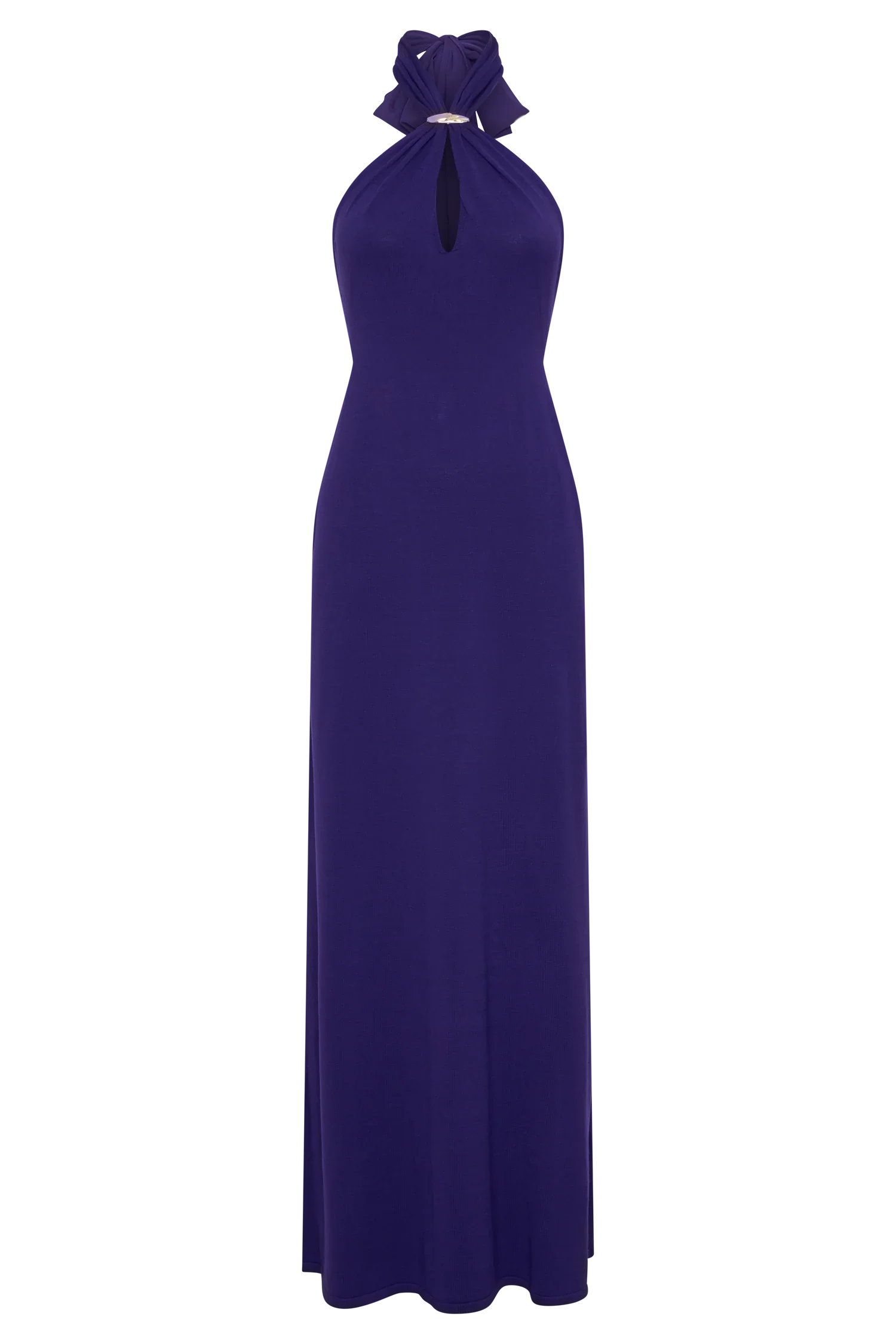 Ozias Halter Semi Sheer Knit Maxi Dress Deep Purple