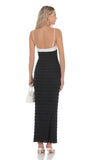Two Toned Frill Maxi Dress in Black and White