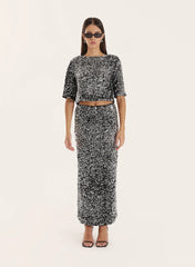 Black Sequin Maxi Skirt