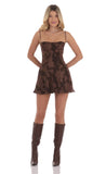 Chiffon Floral A line Dress in Brown