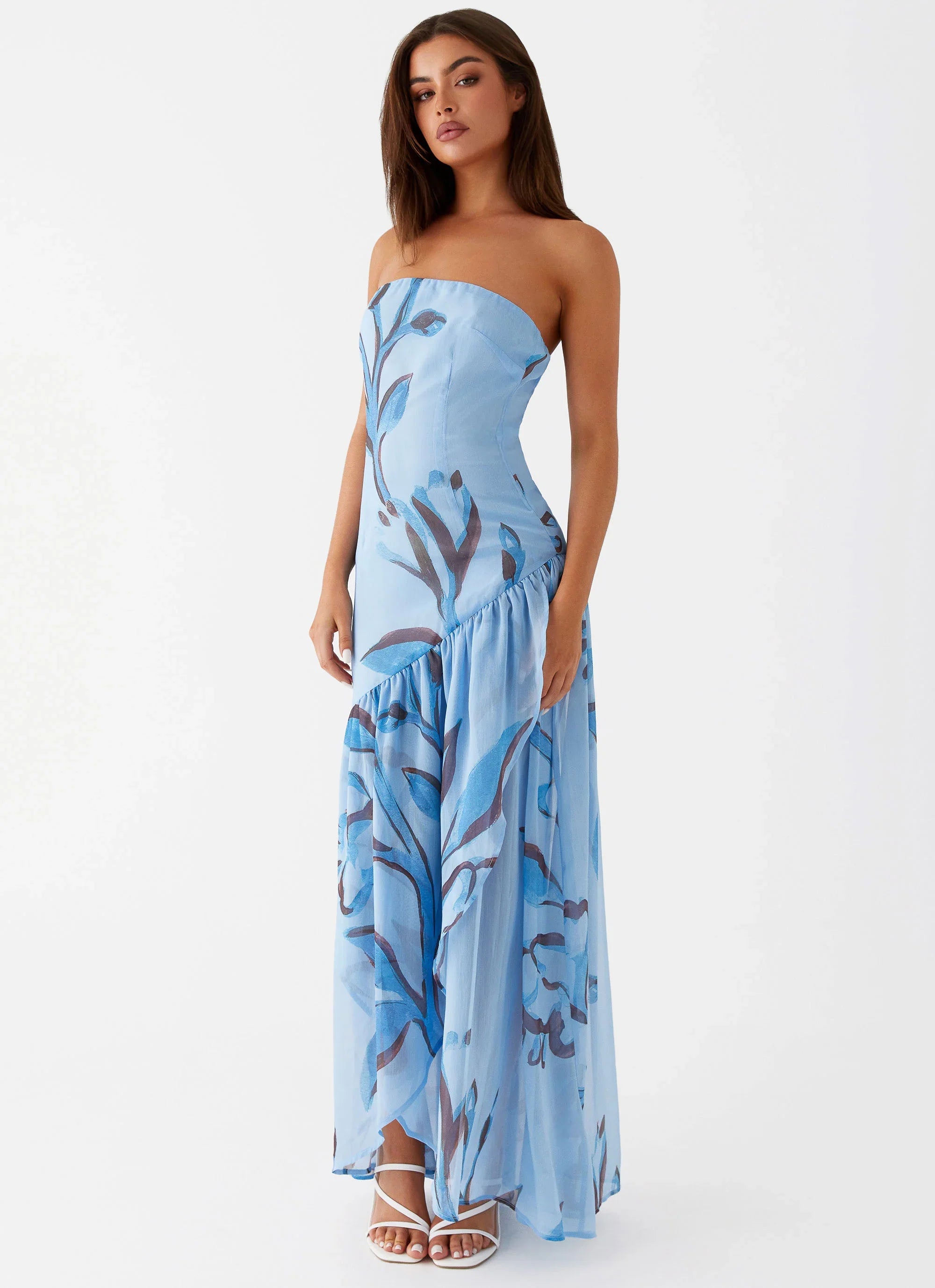 Solaris Strapless Maxi Dress Blue Floral
