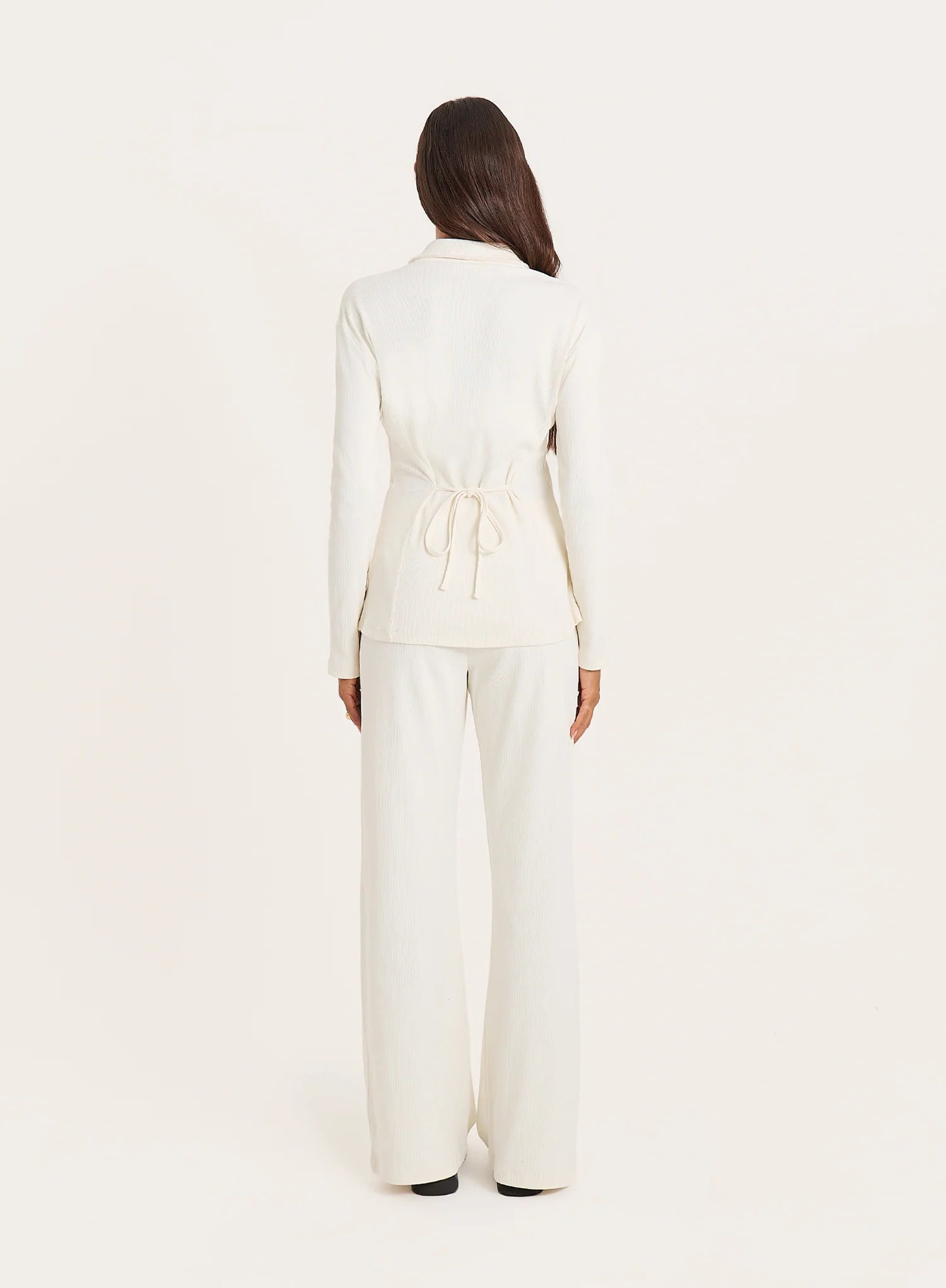 Cream Ribbed Straight Leg Trousers