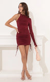 One Sleeve Dress in Burgundy