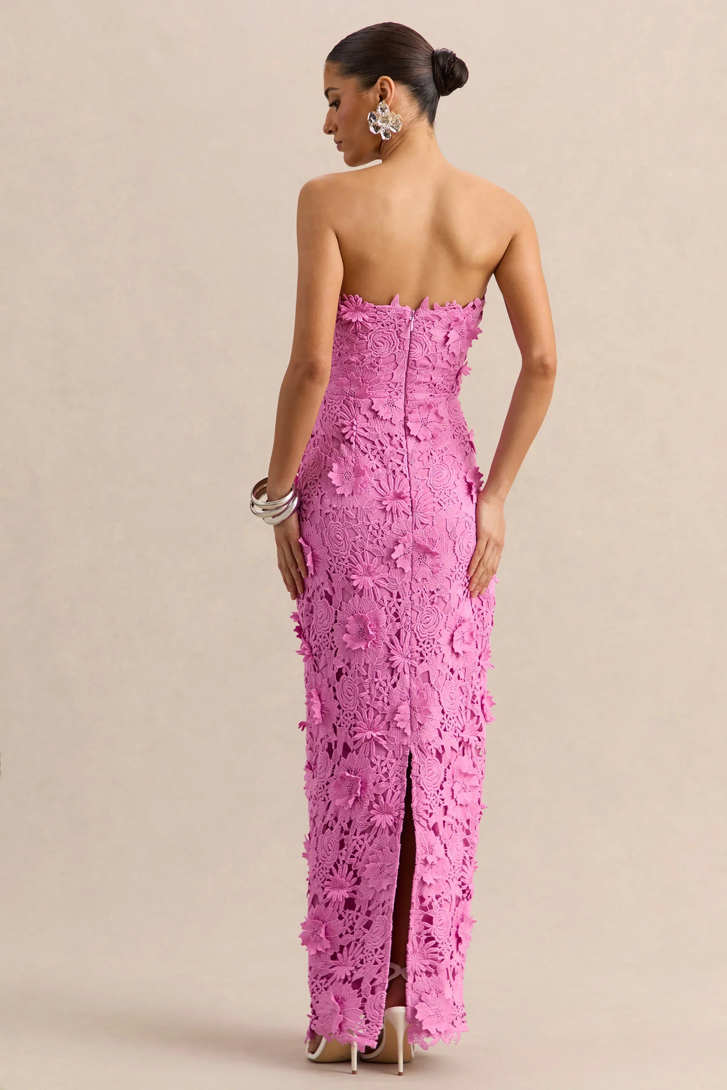 Gracie Pink Lace Bandeau Maxi Dress
