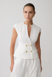 Oriana Linen Button Vest White