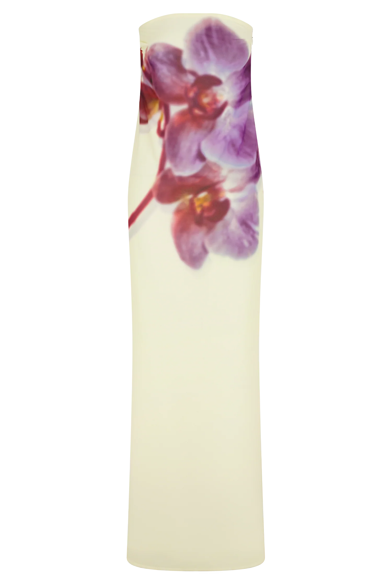 Amaya Strapless Chiffon Maxi Dress Ivory Koi Orchid Print