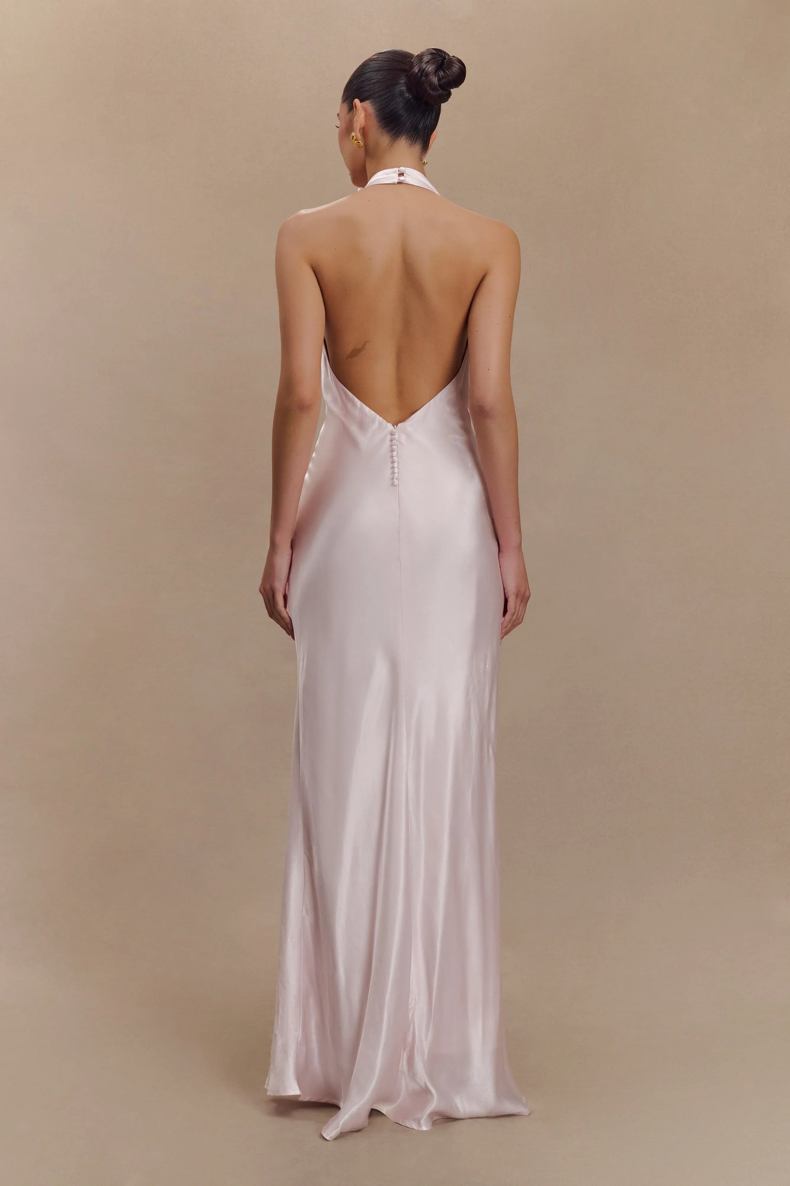 Esther Iridescent Satin Cowl Maxi Dress Pale Pink