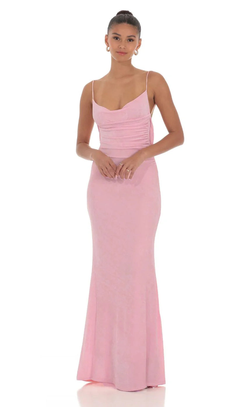 Lace Open Back Maxi Dress in Pink