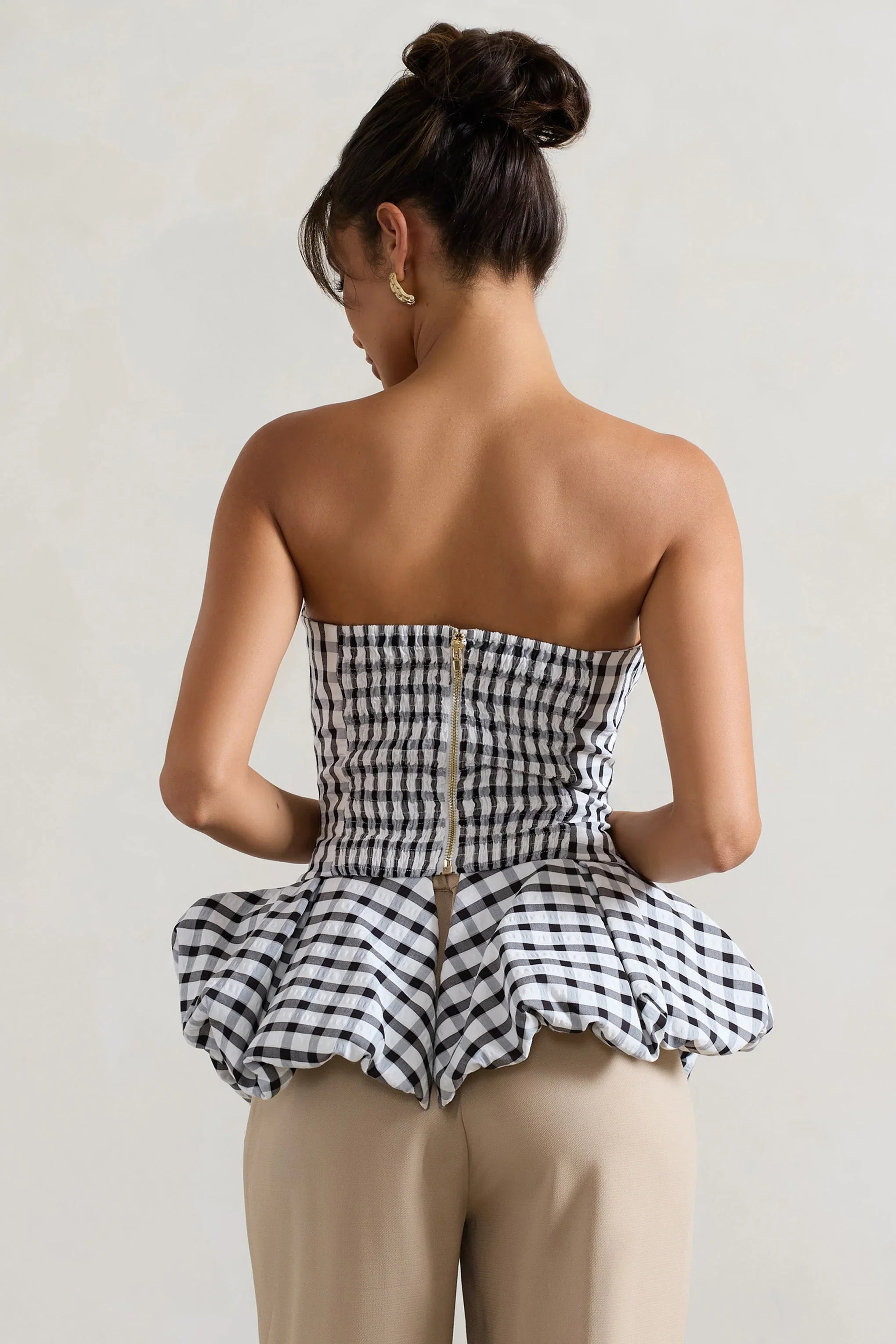 Roll With It Black White Gingham Bandeau Ruffle Top