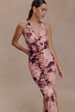 Alessandra Slinky Ruffle Maxi Dress Pink Blurred Floral Print