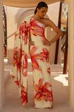 Portia Lemon Lily Print Asymmetric Maxi Dress With Ruched Detail