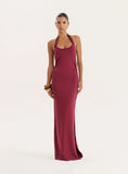 Plum Knot Detail Halterneck Jersey Maxi Dress