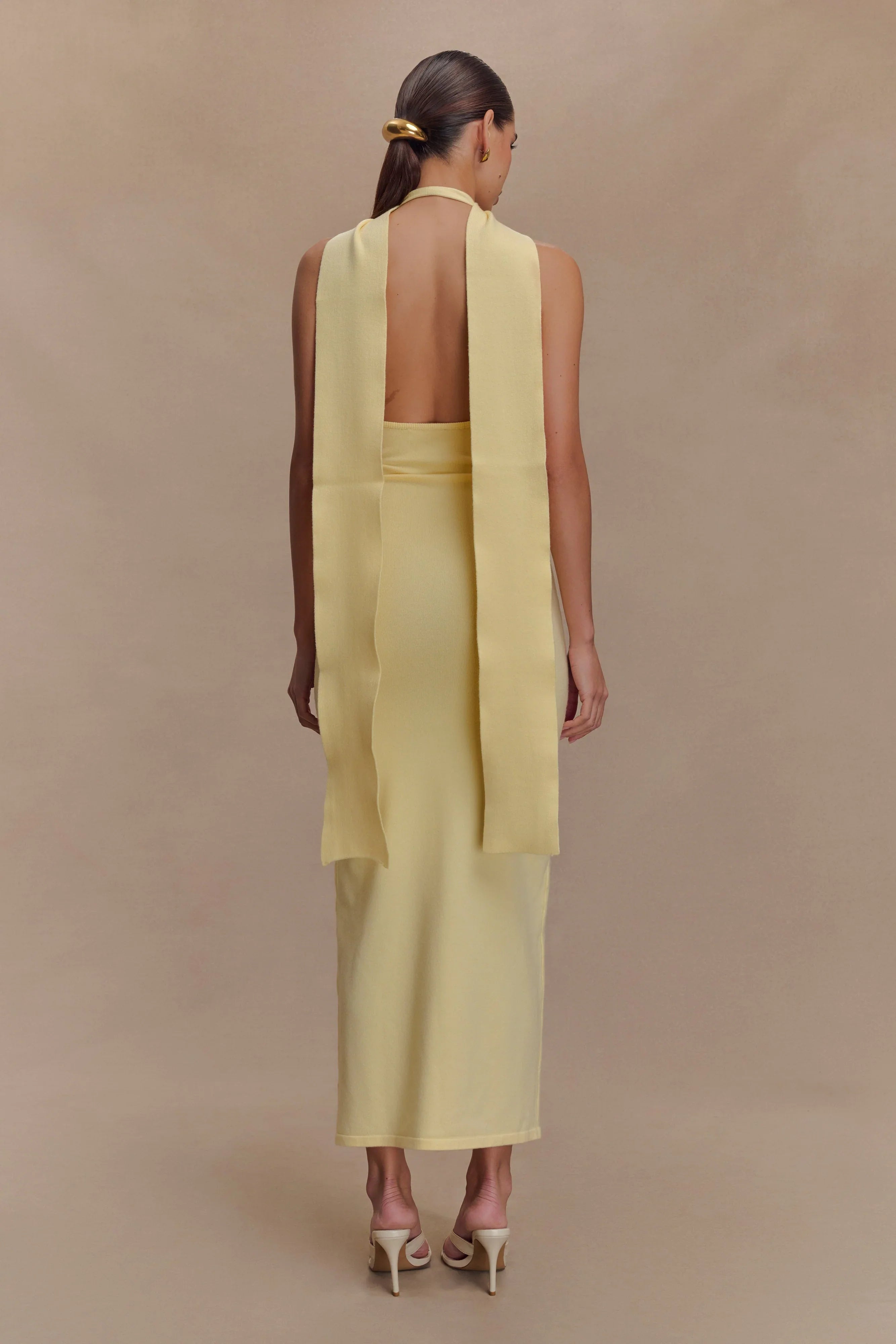 Wynn Floral Knit Midi Dress Lemon