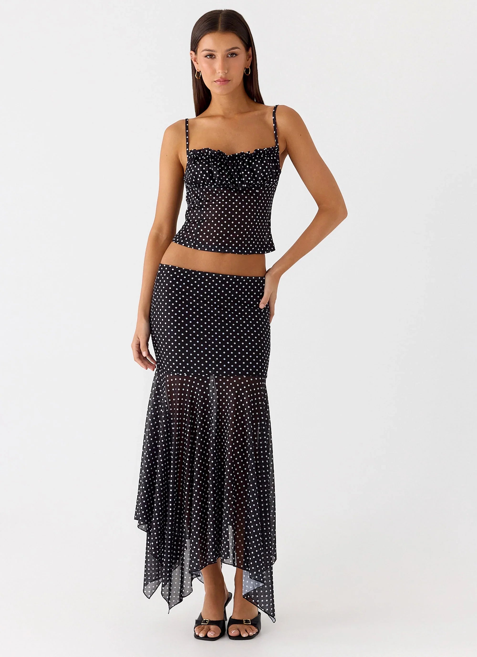 Buffy Maxi Skirt Black Polkadot