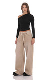 Drawstring Wide Leg Jeans in Camel